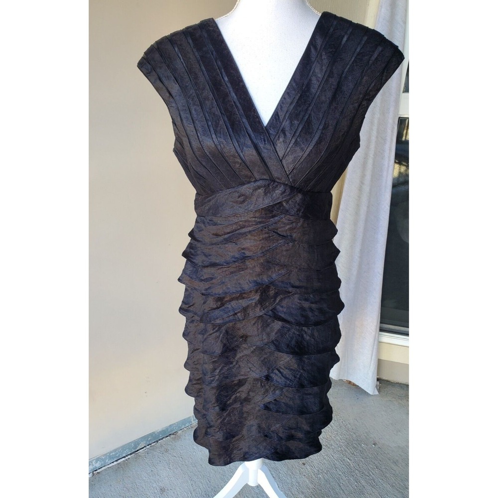 Adrianna Papell Dress Womens 6 Black‎ Layered Evening Gown Cocktail Party